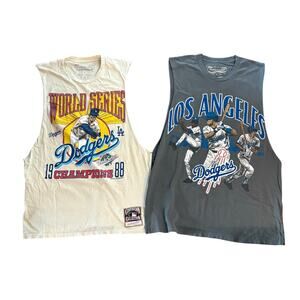 LOT OF 2 - Los Angeles Dodgers Mitchell & Ness Tank Top Cutoff Sleeve Large